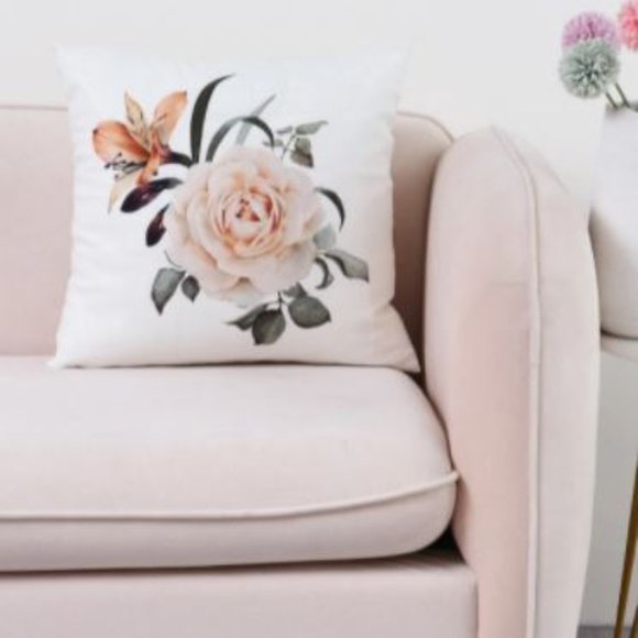 Pink floral throw pillow - Picture 3 of 5